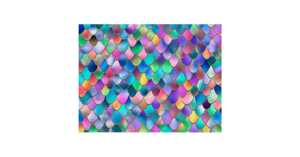 Wonky Rainbow Glitter Metal Mermaid Scales Postcard | Zazzle.com