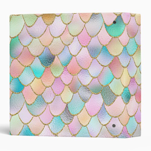 Wonky Trendy Rainbow Girl Metal Mermaid Scales 3 Ring Binder