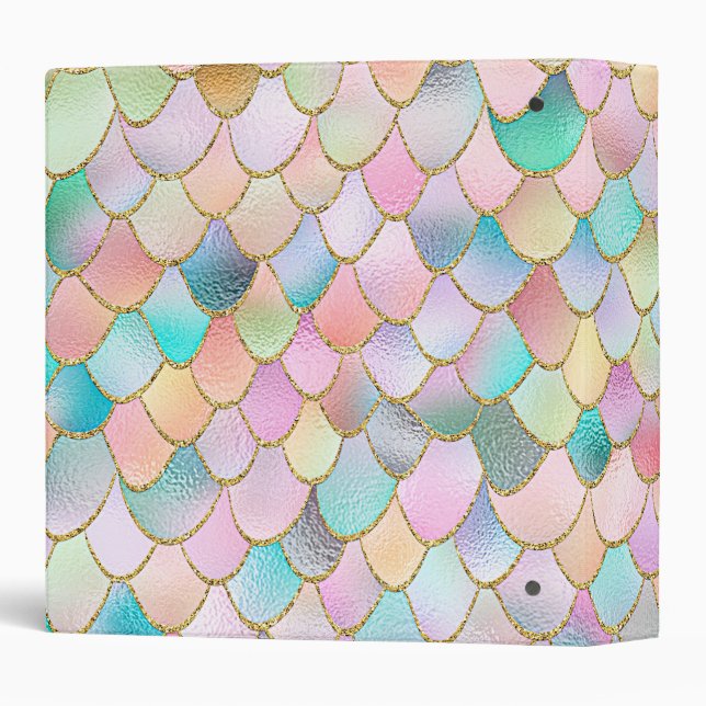 Wonky Trendy Rainbow Girl Metal Mermaid Scales 3 Ring Binder (Back/Spine)