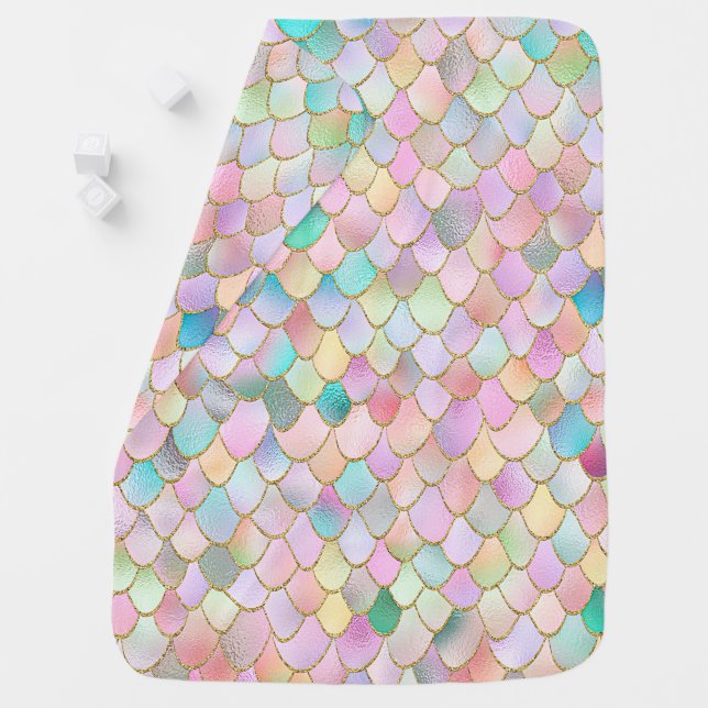 Wonky Trendy Rainbow Girl Metal Mermaid Scales Baby Blanket (In Situ)