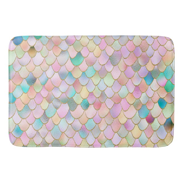 Wonky Trendy Rainbow Girl Metal Mermaid Scales Bath Mat (Front)
