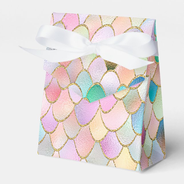 Wonky Trendy Rainbow Girl Metal Mermaid Scales Favor Boxes (Front Side)