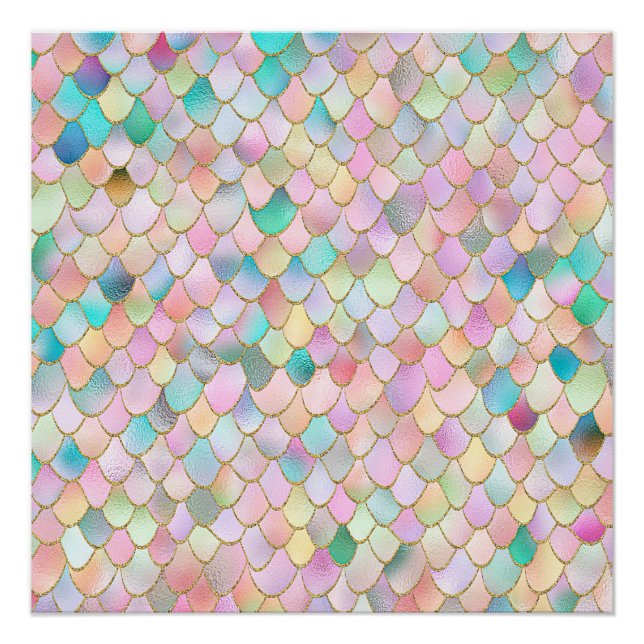 Wonky Trendy Rainbow Girl Metal Mermaid Scales Poster (Front)