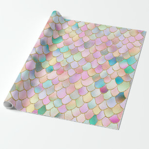 Wonky Trendy Rainbow Girl Metal Mermaid Scales Wrapping Paper