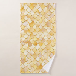 Wonky Watercolor Gold Glitter Metal Mermaid Scales Bath Towel Set