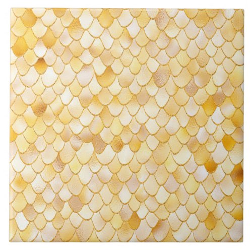 Wonky Watercolor Gold Glitter Metal Mermaid Scales Ceramic Tile
