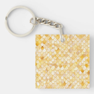 Wonky Watercolor Gold Glitter Metal Mermaid Scales Keychain