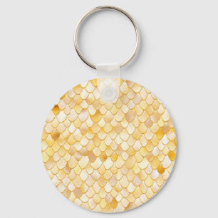 Wonky Watercolor Gold Glitter Metal Mermaid Scales Keychain