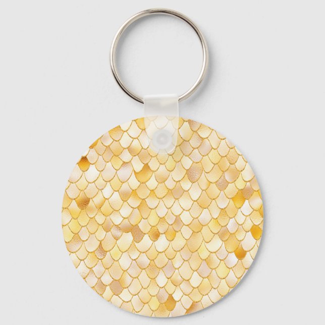 Wonky Watercolor Gold Glitter Metal Mermaid Scales Keychain (Front)