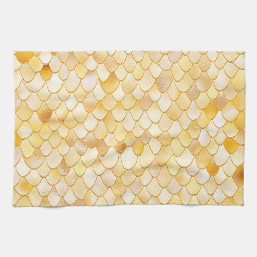 Wonky Watercolor Gold Glitter Metal Mermaid Scales Kitchen Towel