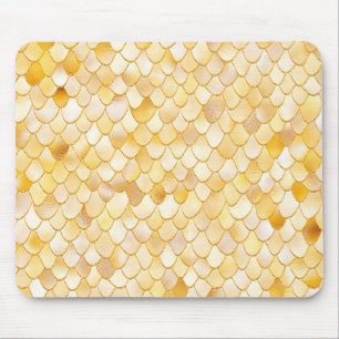 Wonky Watercolor Gold Glitter Metal Mermaid Scales Mouse Pad