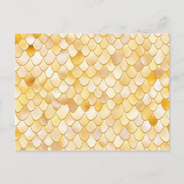 Wonky Watercolor Gold Glitter Metal Mermaid Scales Postcard (Front)