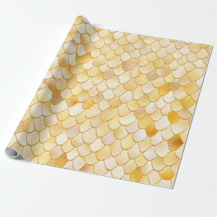 Wonky Watercolor Gold Glitter Metal Mermaid Scales Wrapping Paper