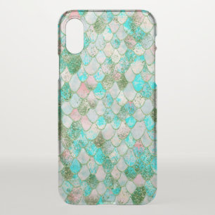 Wonky Watercolor Mint Green Glitter Mermaid Scales iPhone X Case
