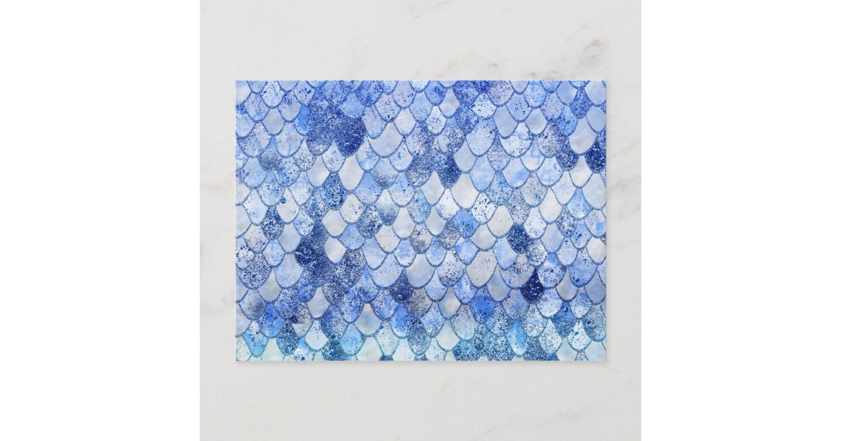 Wonky Watercolor Ocean Blue Glitter Mermaid Scales Postcard | Zazzle