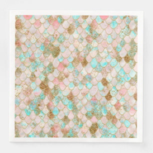Wonky Watercolor Pastel Glitter Mermaid Scales Paper Dinner Napkins