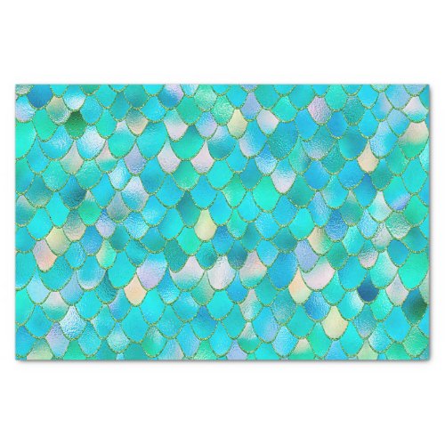 Wonky Watercolor Teal Glitter Metal Mermaid Scales Tissue Paper