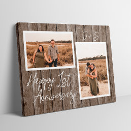 Wood 1st Wedding Anniversary 1 Year Couple Photo Faux Canvas Print