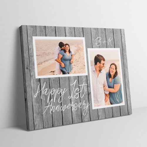 Wood 1st Wedding Anniversary Custom Photo Collage Faux Canvas Print