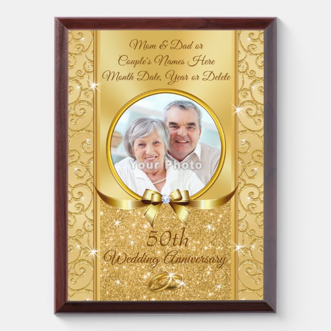 Wood 50th Anniversary Plaque Personalized PHOTO (Vertical)