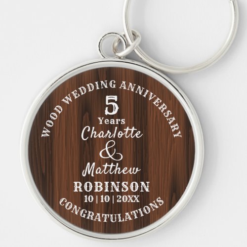 Wood 5th Anniversary Wedding Gift Personalized Keychain