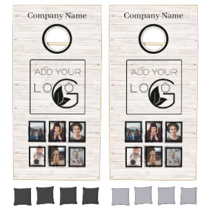 Wood 6 photo collage add logo company name Cornhole Set