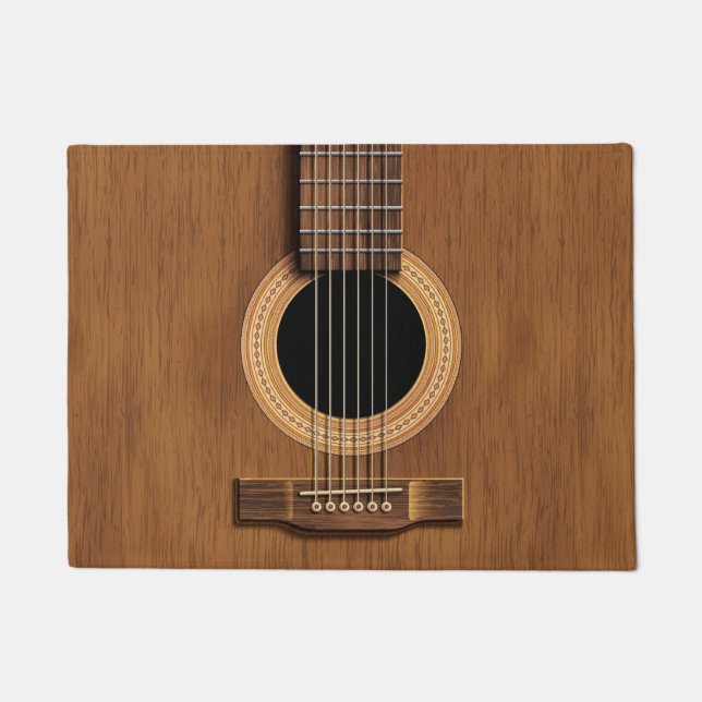 Wood Acoustic Guitar Rustic Music Welcome Doormat (Front)