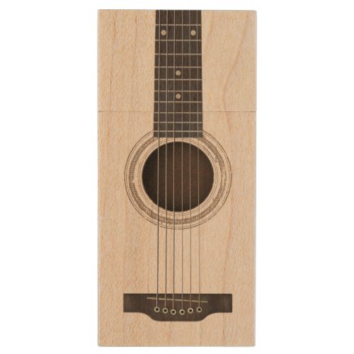 Wood Acoustic Guitar Strings and Sound Hole Wood Flash Drive