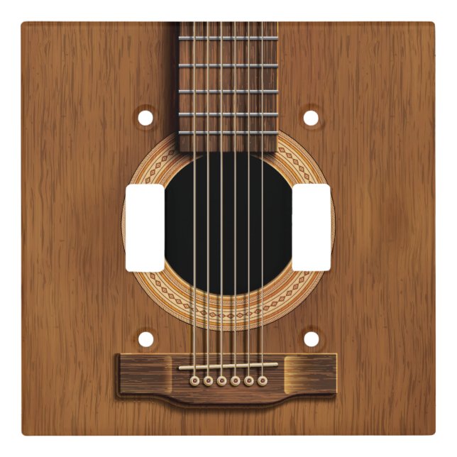 Wood Acoustic Steel String Guitar Music Light Switch Cover (Front)