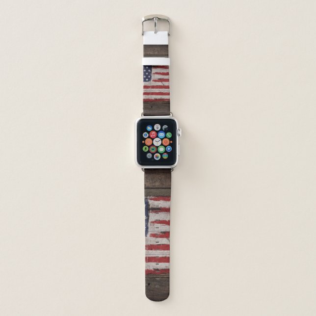 Wood American flag Apple Watch Band (Front)