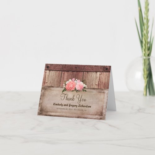 Wood and Burlap Rustic Floral Wedding Thank You - Rustic barn wood wedding thank you cards