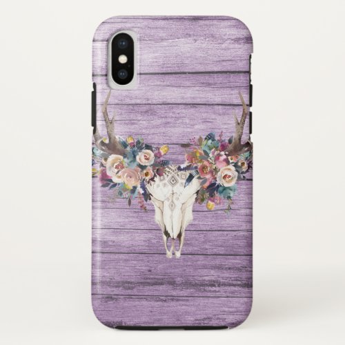 Wood and Deer Skull Purple iPhone X Case