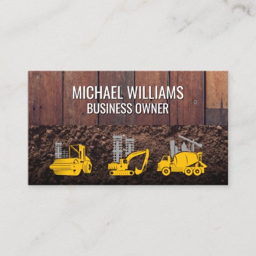 Wood and Dirt  Construction Vehicles Business Card