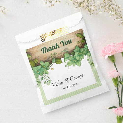 Wood and greenery spring wedding Thank You Favor Bag