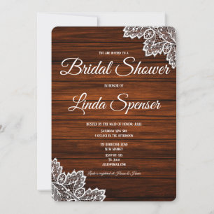 Wood and Lace Rustic Bridal Shower  Invitation