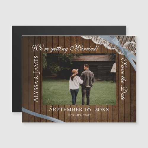 Wood and Lace Save the Date Photo Magnetic Invitation