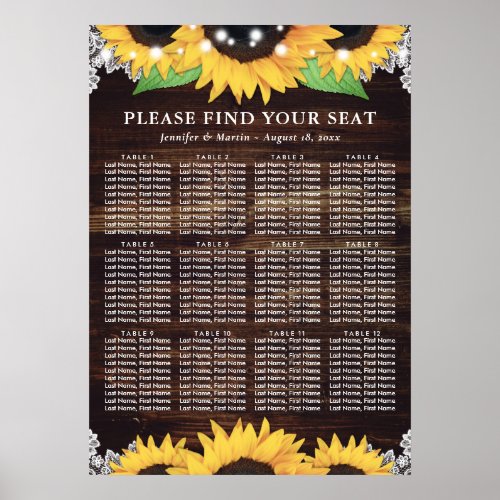 Wood and Lace Sunflower Wedding Seating Chart 12