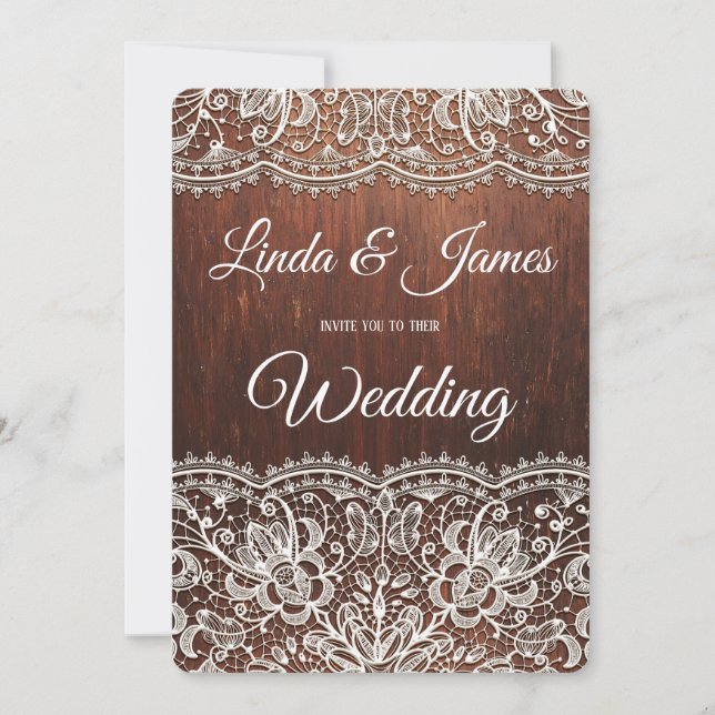 Wood and Lace Wedding Invitation (Front)