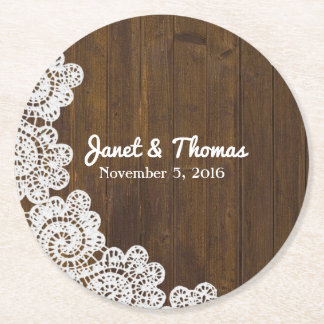 Wood and Lace Wedding Paper Coasters