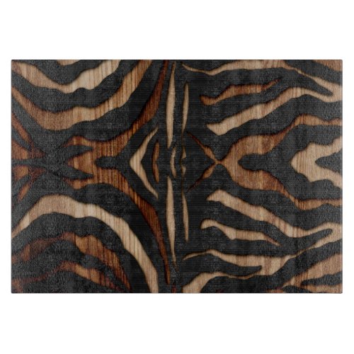 Wood and Leather Zebra Print Cutting Board