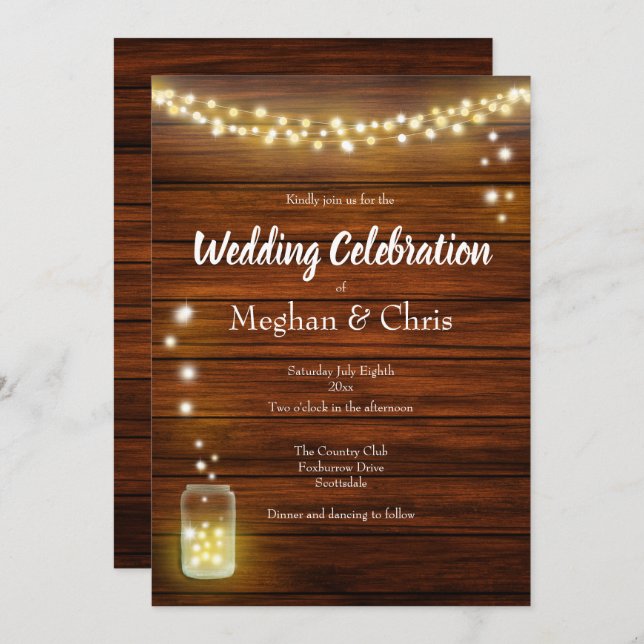 Wood and Lights Rustic Country Wedding Invitation (Front/Back)