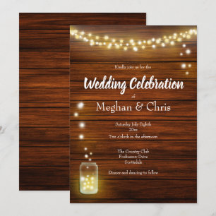 Wood and Lights Rustic Country Wedding Invitation
