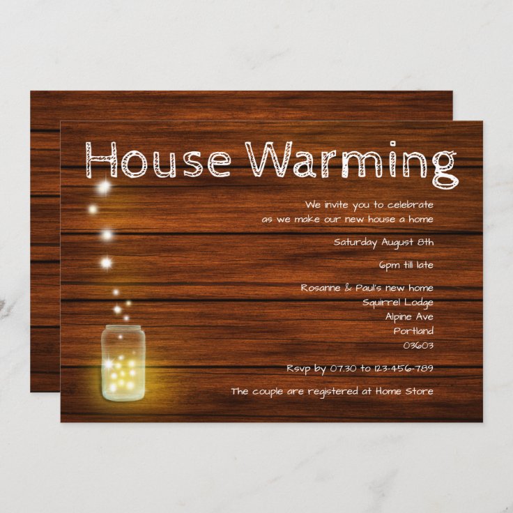 Wood and Lights Rustic New Home Party Invitation Zazzle