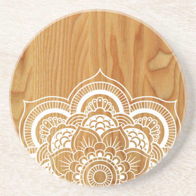 Set Of 4 Mandala Drink Coasters - Round, Neoprene, Teal/Blue, Slip-Proof