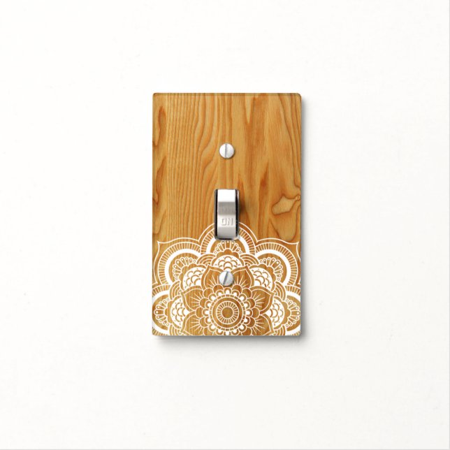 Wood and Mandala Light Switch Cover (In Situ)