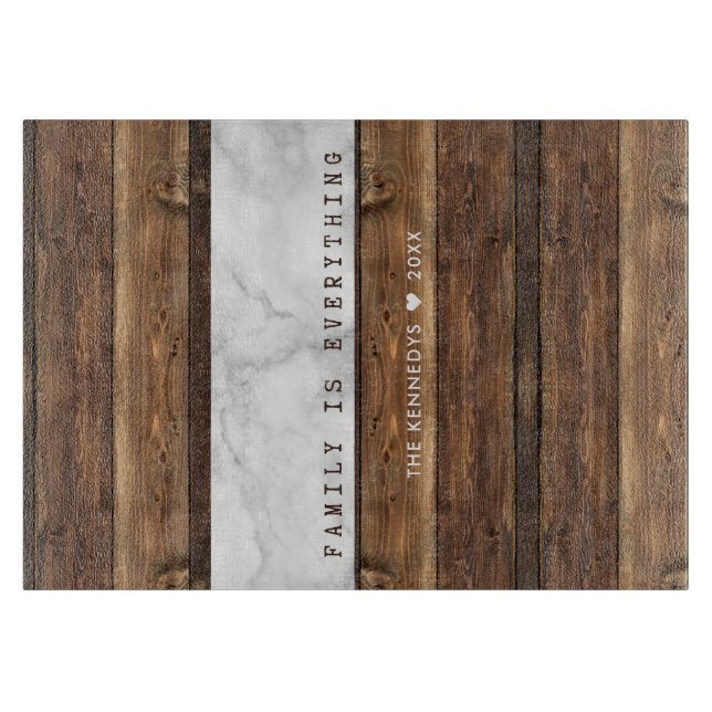 Wood And Marble Quote Family Name Personalized Cutting Board (Front)