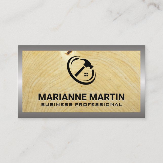 Wood and Metal | Home Hammer Logo Business Card (Front)