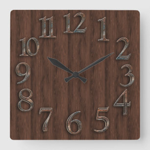 Wood and Metal Look Square Wall Clock