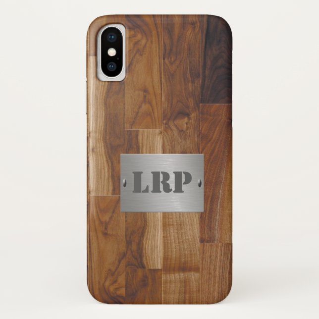 Wood and Metal Monogram Custom Personalize Case-Mate iPhone Case (Back)