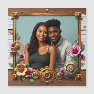 Wood and Metal Steampunk Personalized Photo Magnetic Invitation